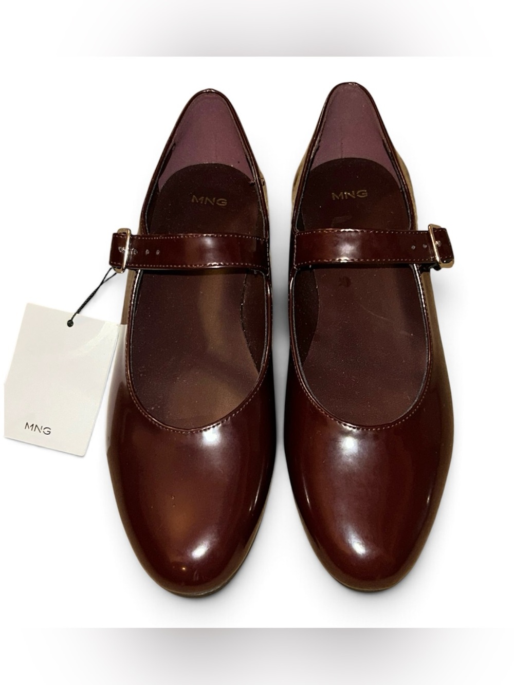Mango Patent Mary Jane Flats in Burgundy